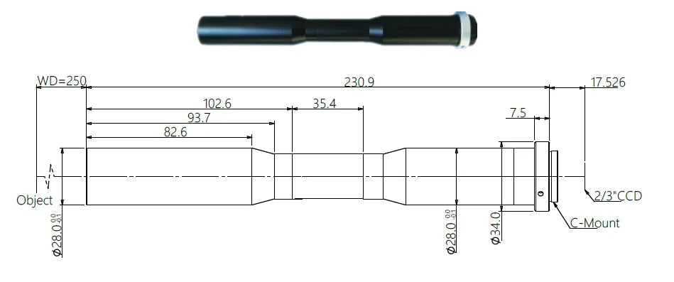 Object-Side Telecentric Lens, 0.8x, 250 mm WD, 2/3" (LS-MY-08-250-MP)