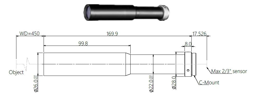 Objektseitiges telezentrisches Objektiv, 0.6x, 450 mm Arbeitsabstand, 2/3" (LS-MY-06-450)