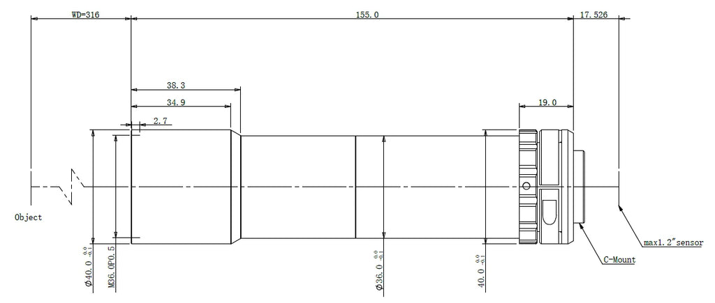 LS-KS-05-316 dimensions (mm)