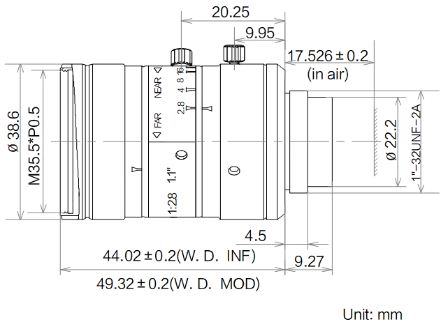 LS-KF2528M-12MP dimensions (mm)
