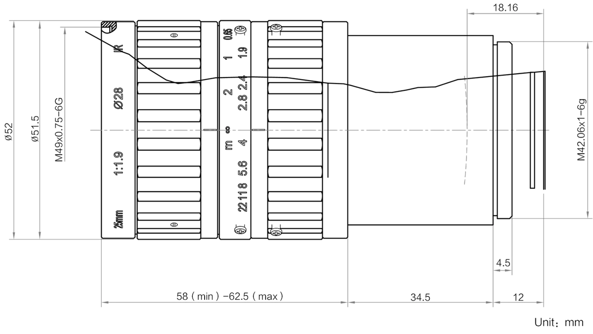 LS-AF2519M-M42-NIR dimensions (mm)