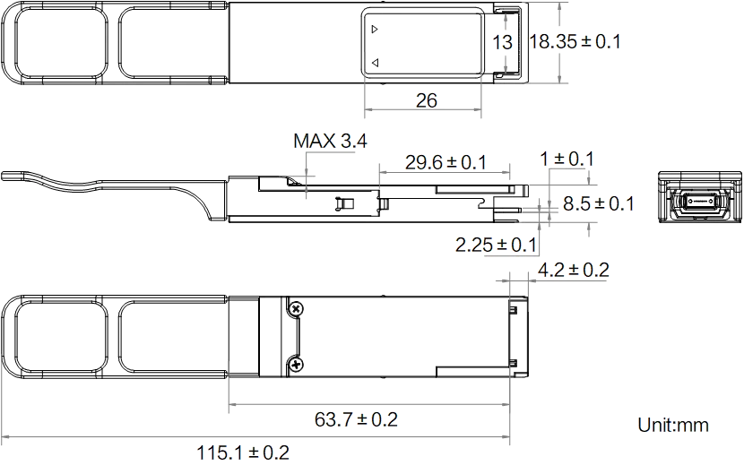 LS-AC50G-QSFP28-850-MPO dimensions (mm)