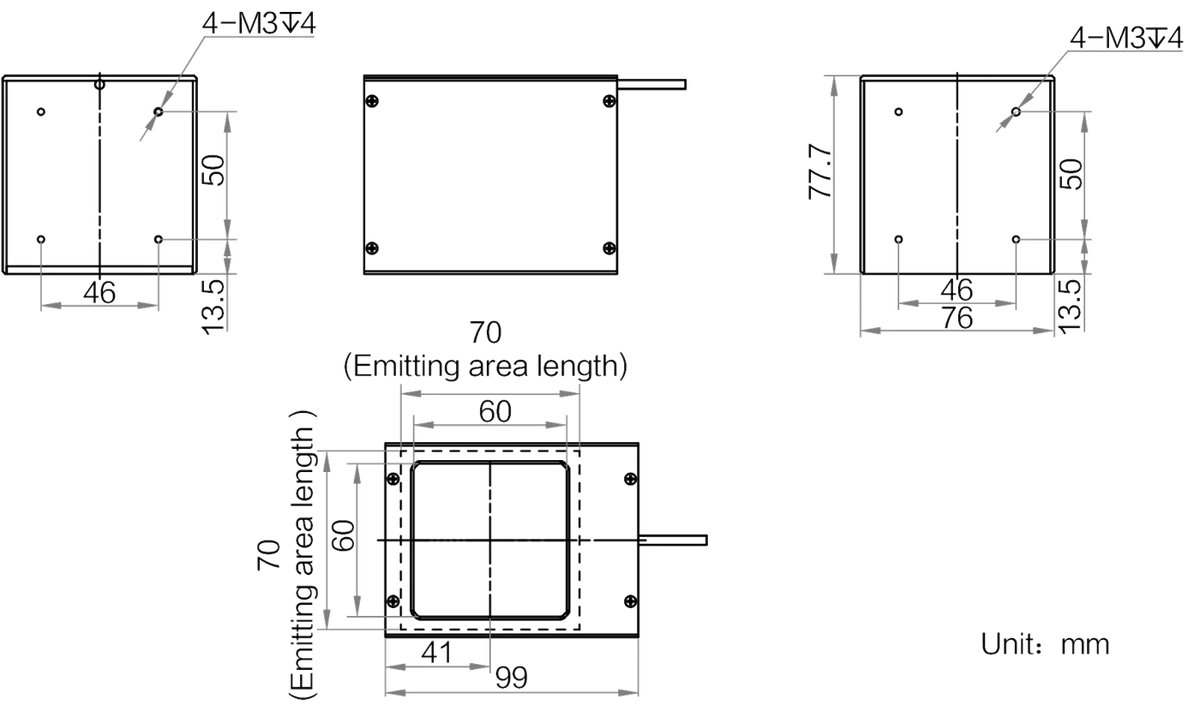 LS-LCDS-H-70-70-W dimensions (mm)