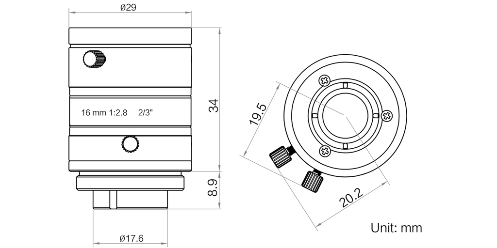 LS-MF1628M-8MPS dimensions (mm)