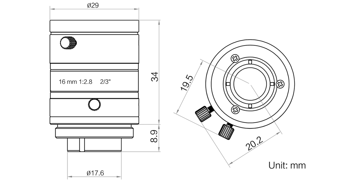 LS-MF1628M-8MPS dimensions (mm)