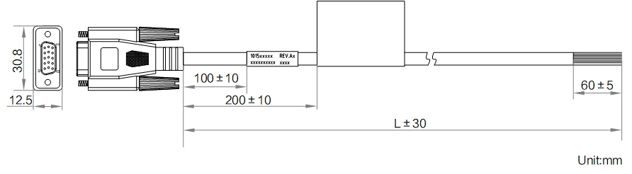 LS-ACP-DB15F-OPEN-ST-EMC-10M dimensions (mm)