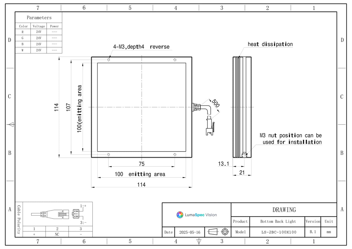 LS-2BC-100X100 dimensions (mm)
