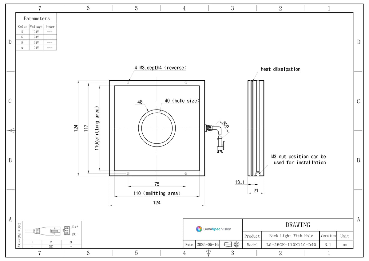 LS-2BCK-110X110-D40 dimensions (mm)