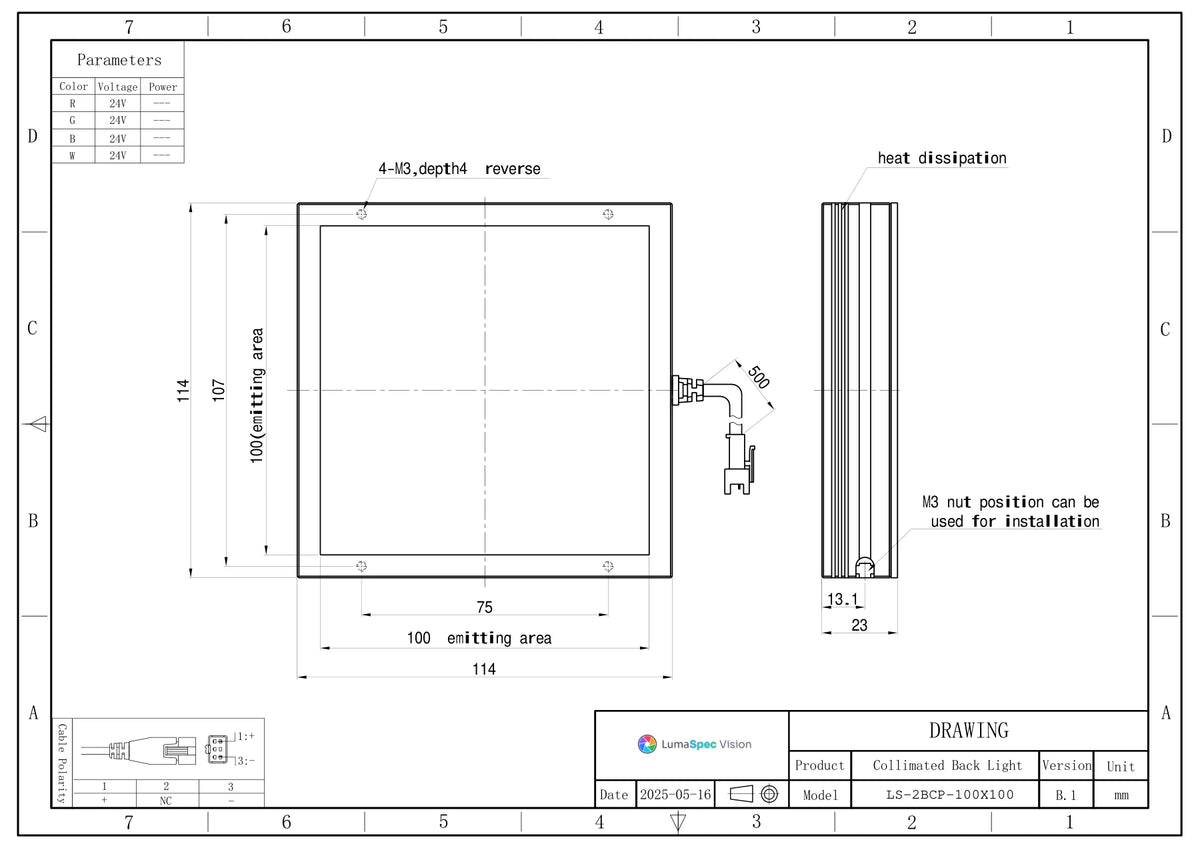 LS-2BCP-100X100 dimensions (mm)