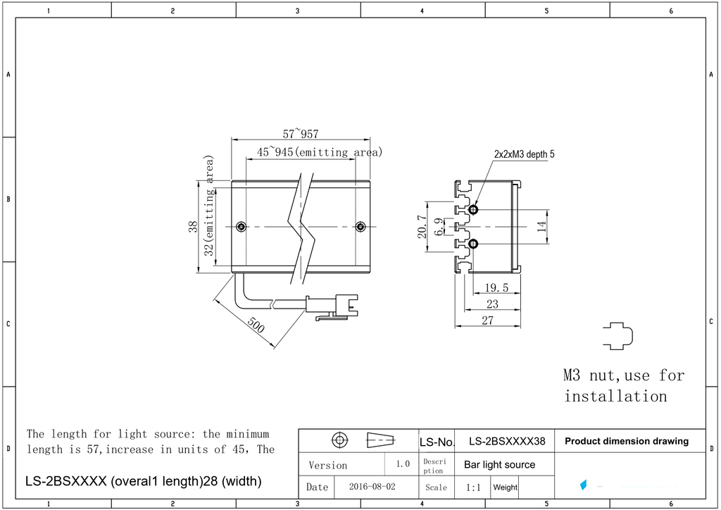 LS-2BS19238-RGBW dimensions (mm)