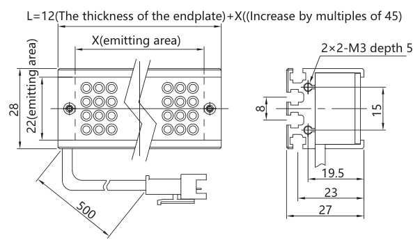 LS-2BS14728-RGBW dimensions (mm)