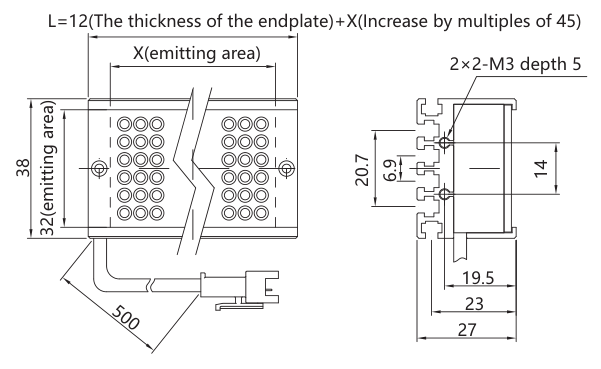 LS-2BS32738-RGBW dimensions (mm)