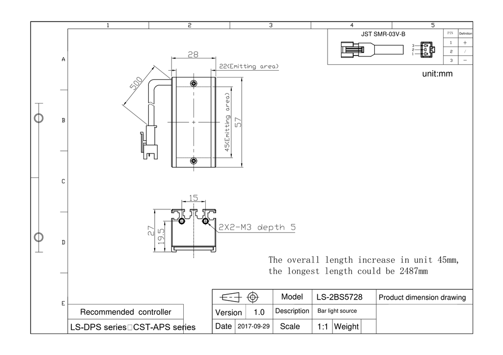 LS-2BS5728-RGBW dimensions (mm)