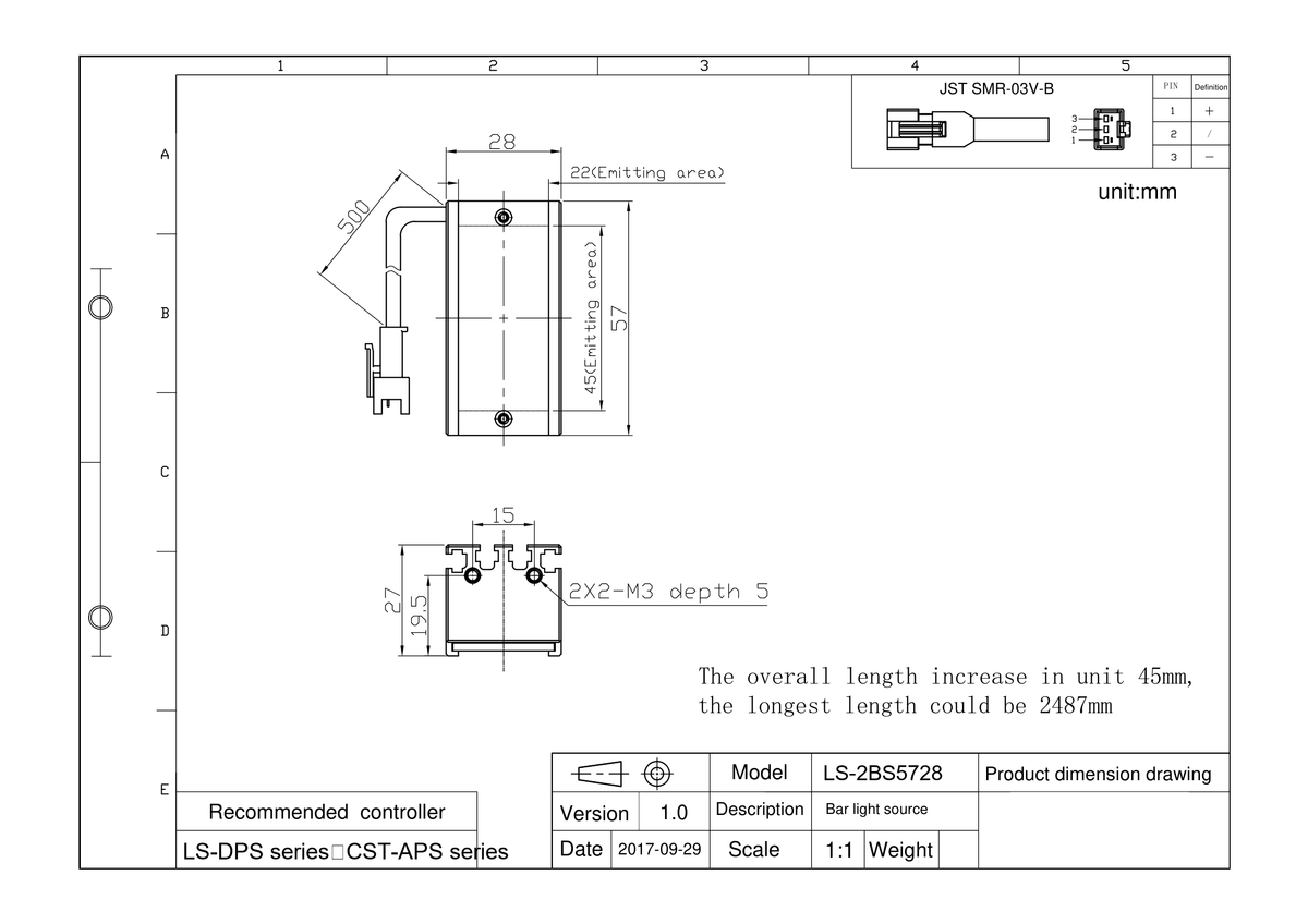 LS-2BS5728-RGBW dimensions (mm)