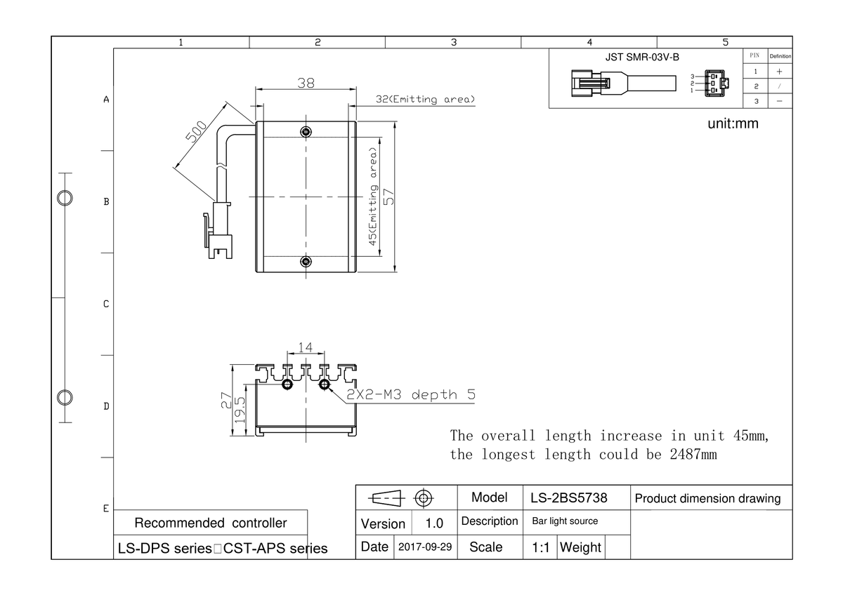 LS-2BS5738-RGBW dimensions (mm)