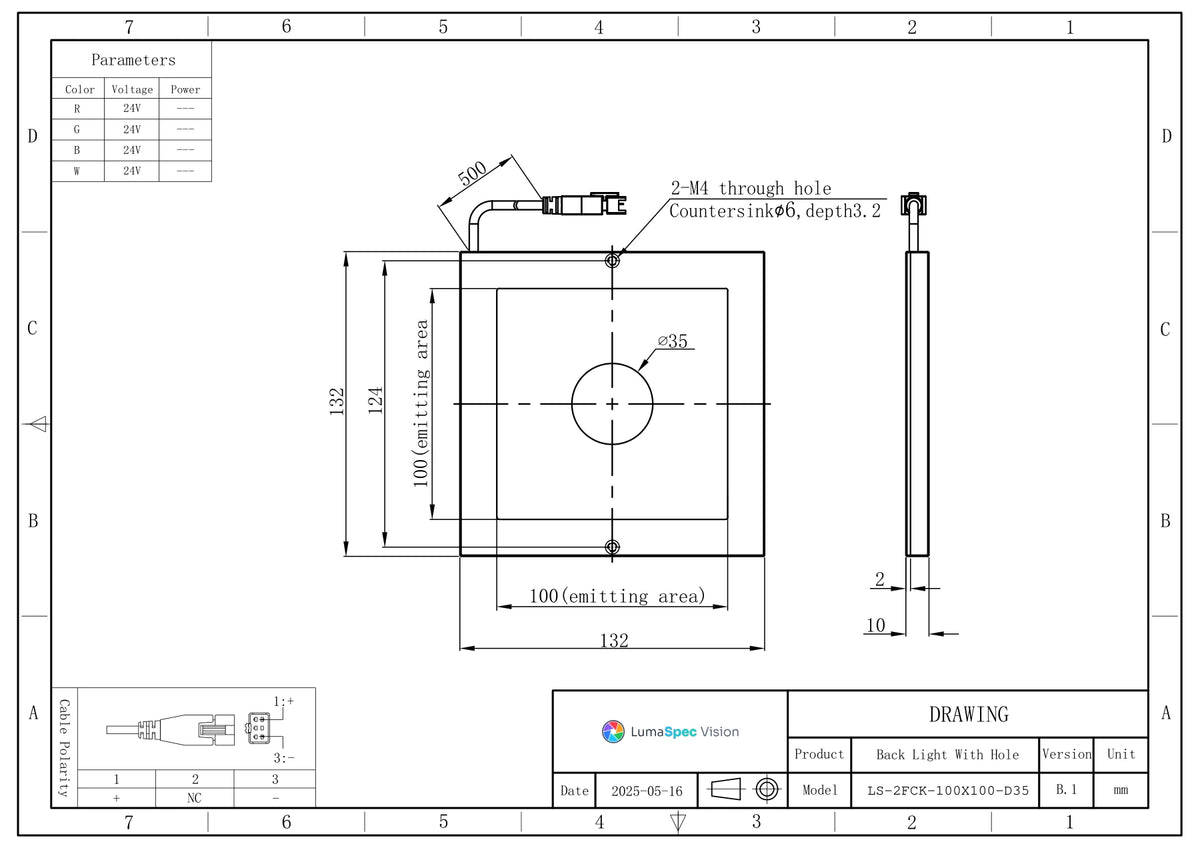 LS-2FCK-100X100-D35 dimensions (mm)