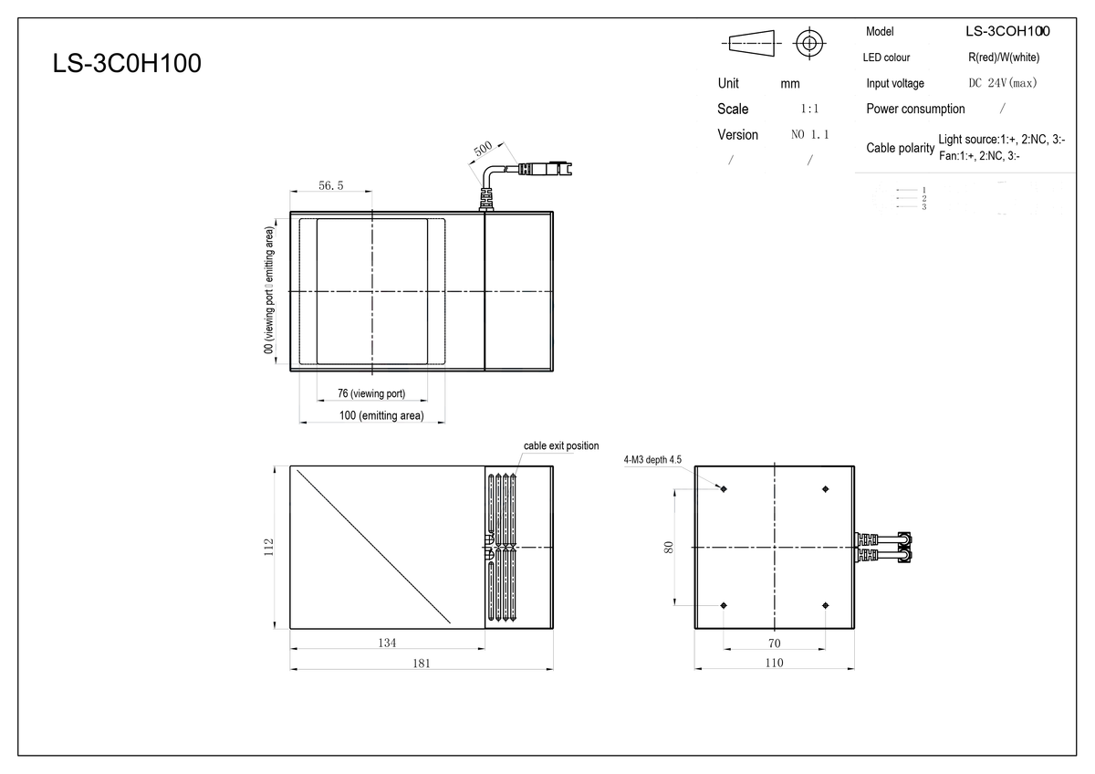 LS-3COH100 dimensions (mm)