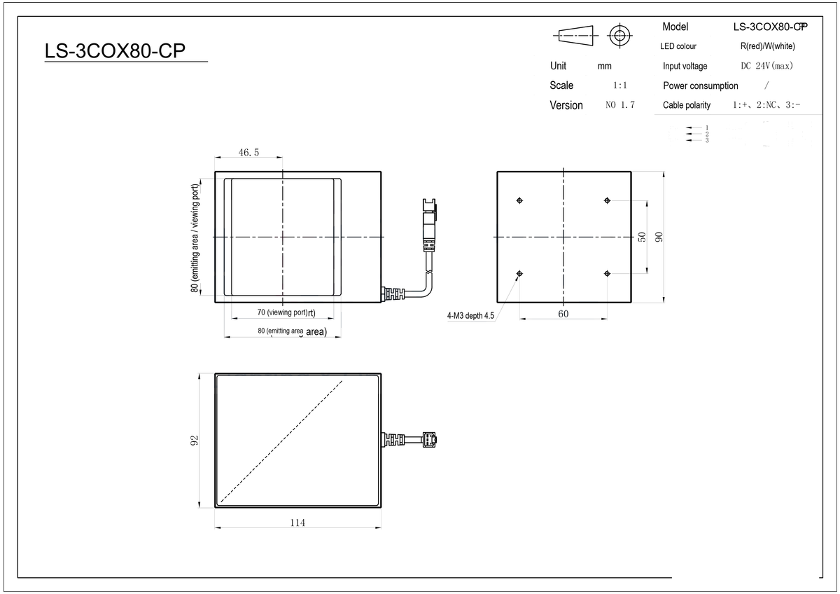 LS-3COX80-CP dimensions (mm)