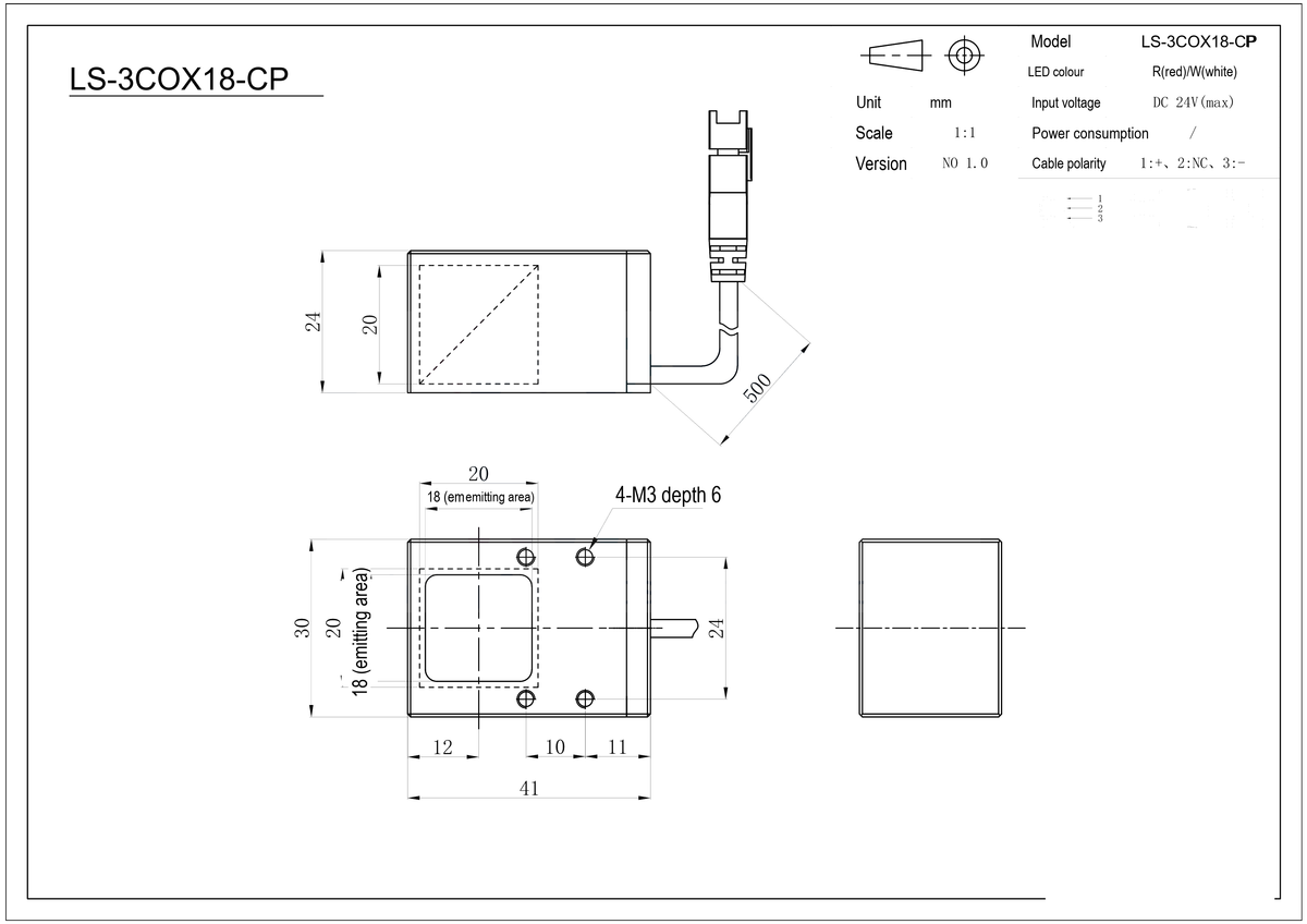 LS-3COX18-CP dimensions (mm)