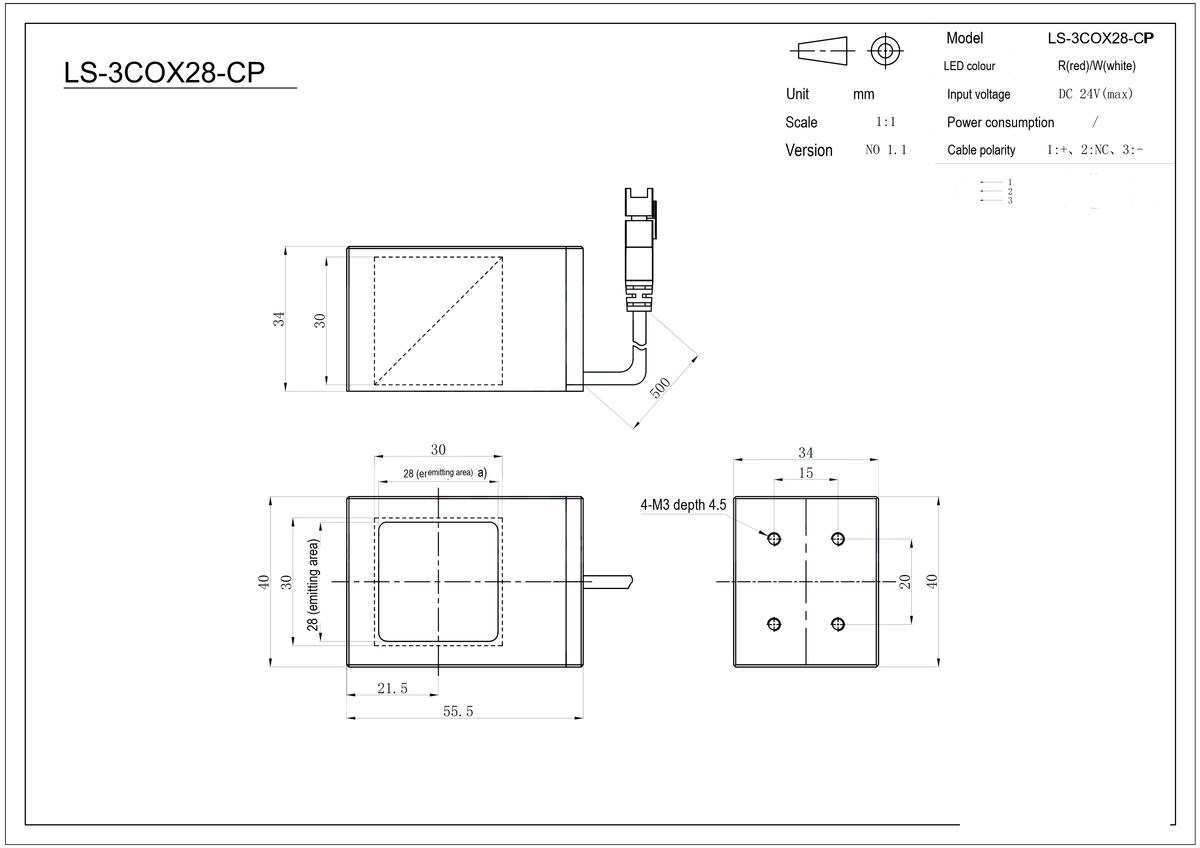 LS-3COX28-CP dimensions (mm)