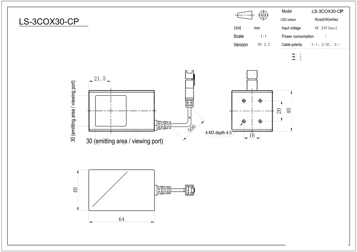 LS-3COX30-CP dimensions (mm)