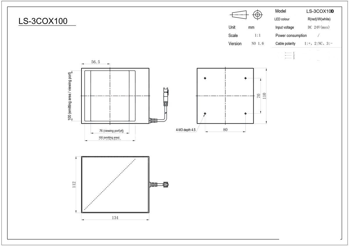 LS-3COX100 dimensions (mm)