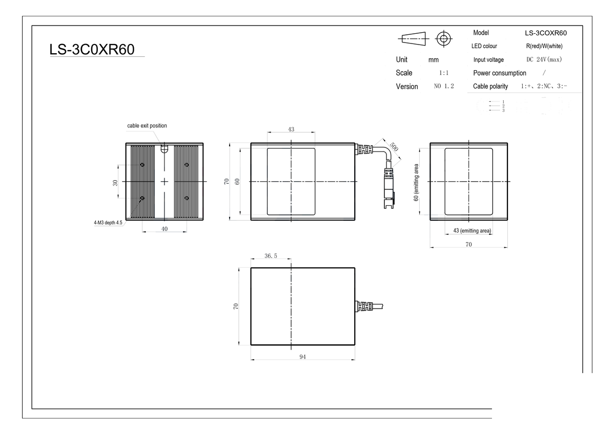 LS-3COXR60 dimensions (mm)