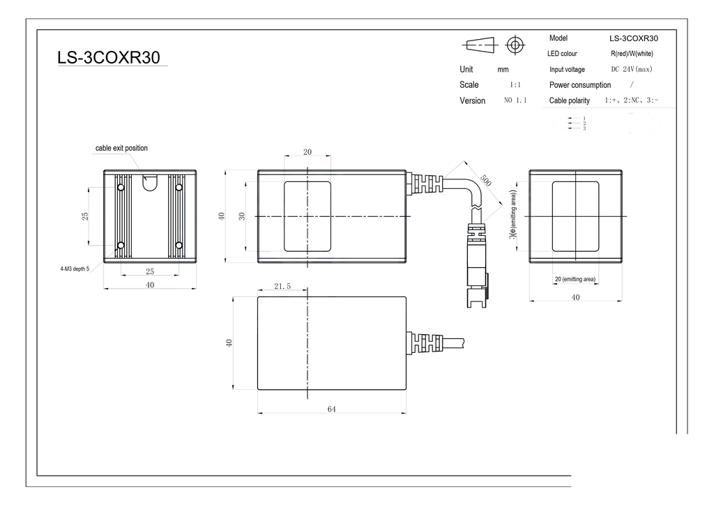 LS-3COXR30 dimensions (mm)