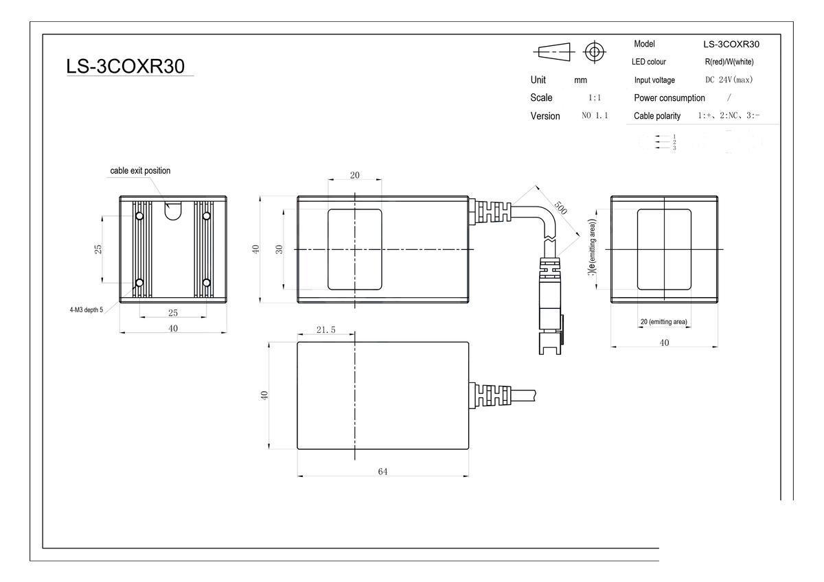 LS-3COXR30 dimensions (mm)