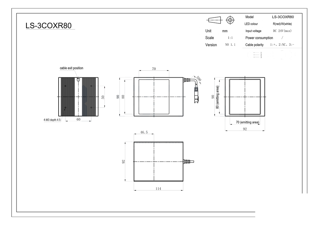 LS-3COXR80 dimensions (mm)