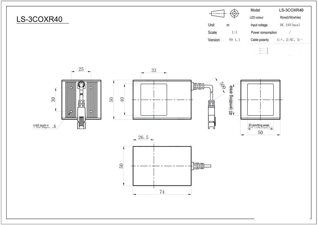 LS-3COXR40 dimensions (mm)