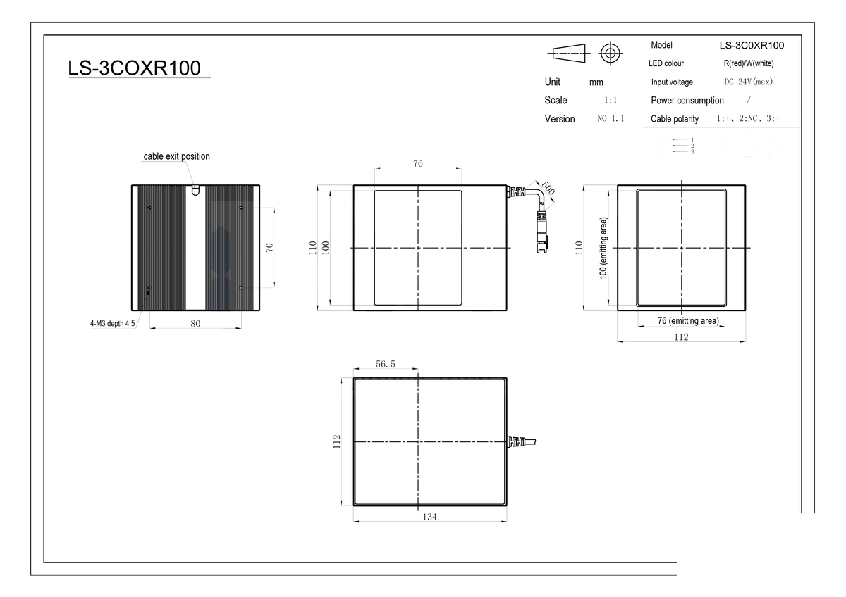 LS-3COXR100 dimensions (mm)
