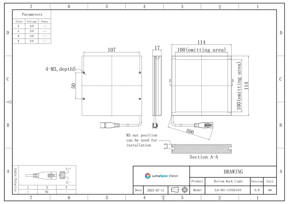 LS-BC-100X100 dimensions (mm)