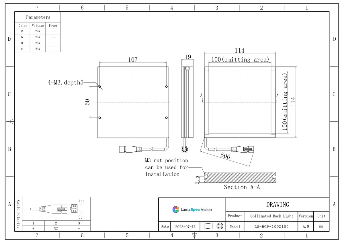 LS-BCP-100X100 dimensions (mm)