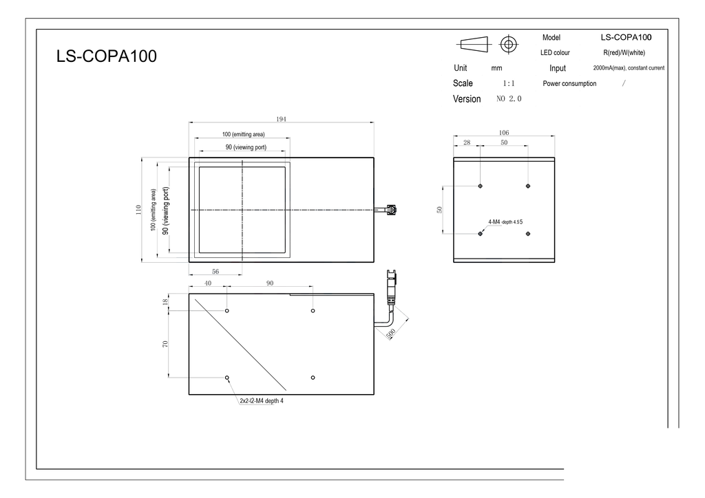 LS-COPA100 dimensions (mm)