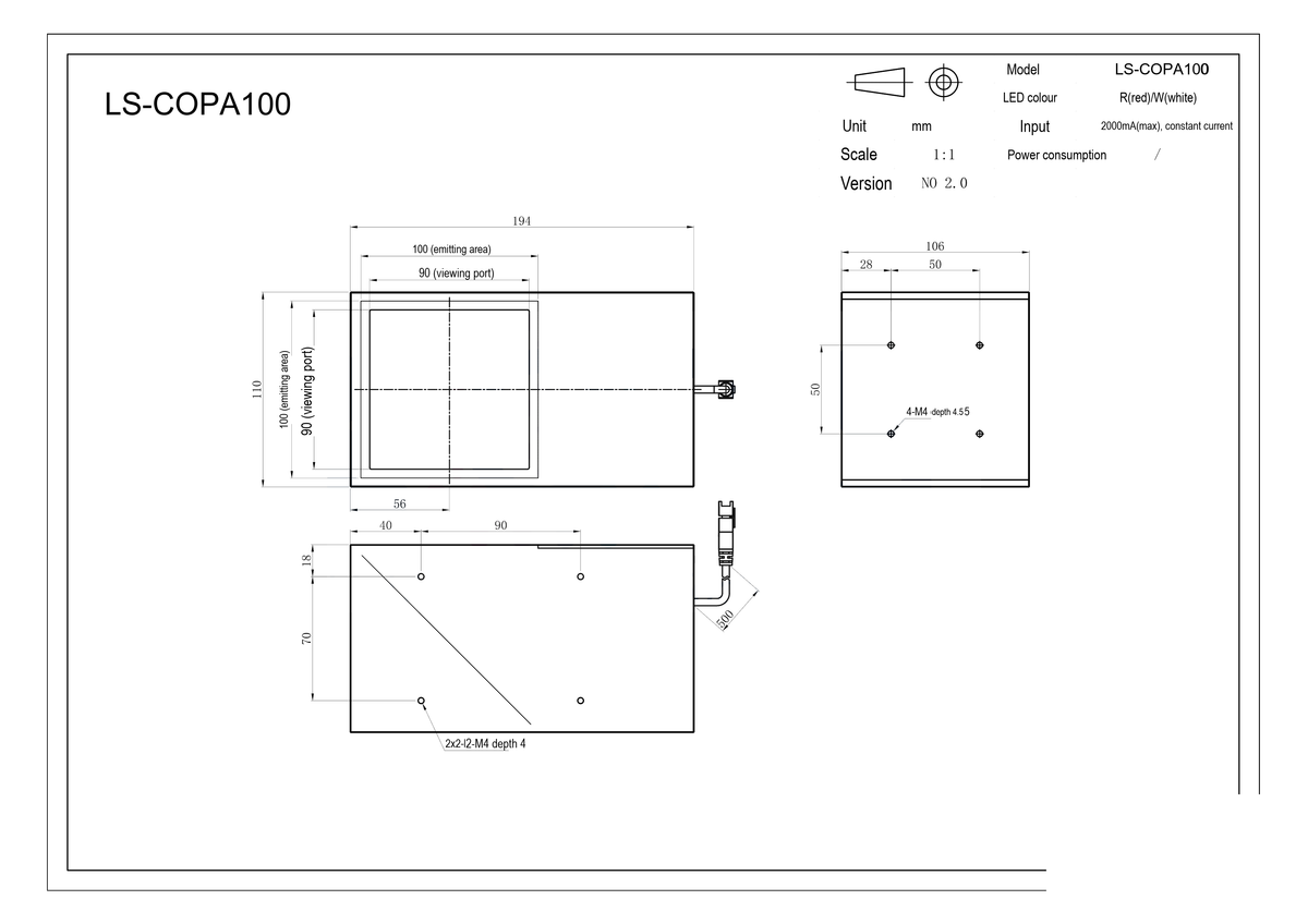 LS-COPA100 dimensions (mm)