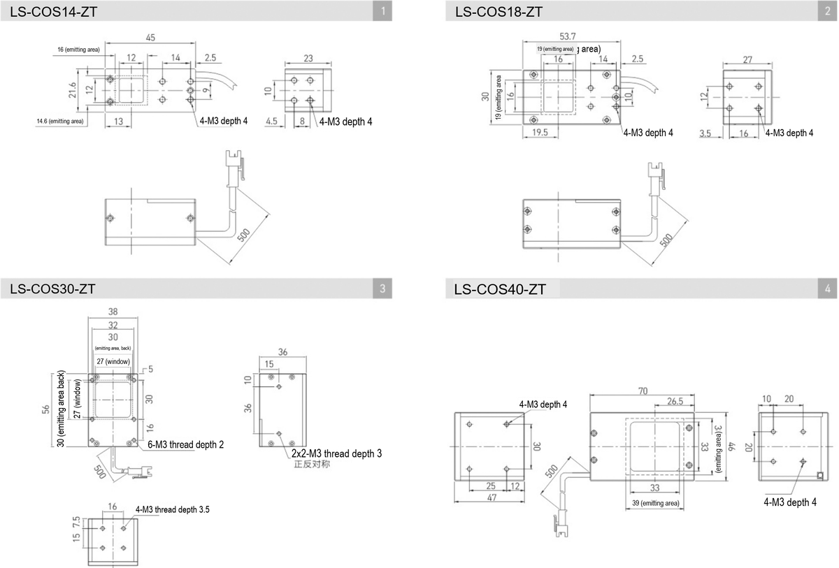 LS-COS14-R/G/B/W-ZT dimensions (mm)