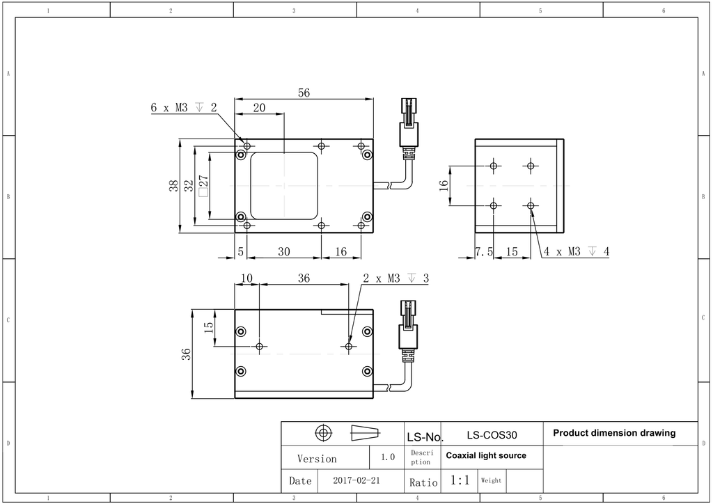 LS-COS30 dimensions (mm)
