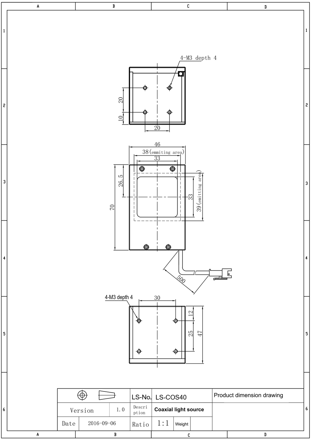 LS-COS40 dimensions (mm)