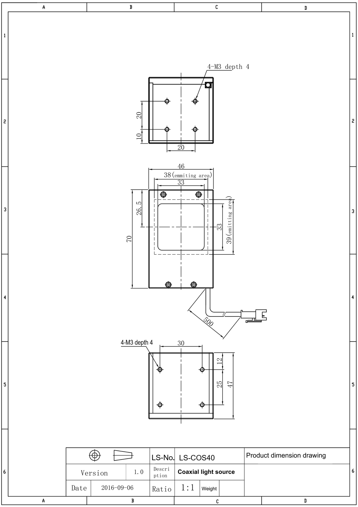 LS-COS40 dimensions (mm)