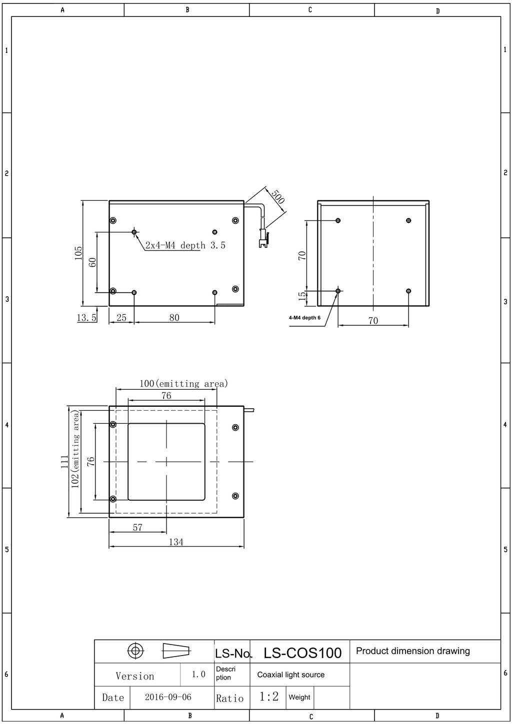 LS-COS100 dimensions (mm)
