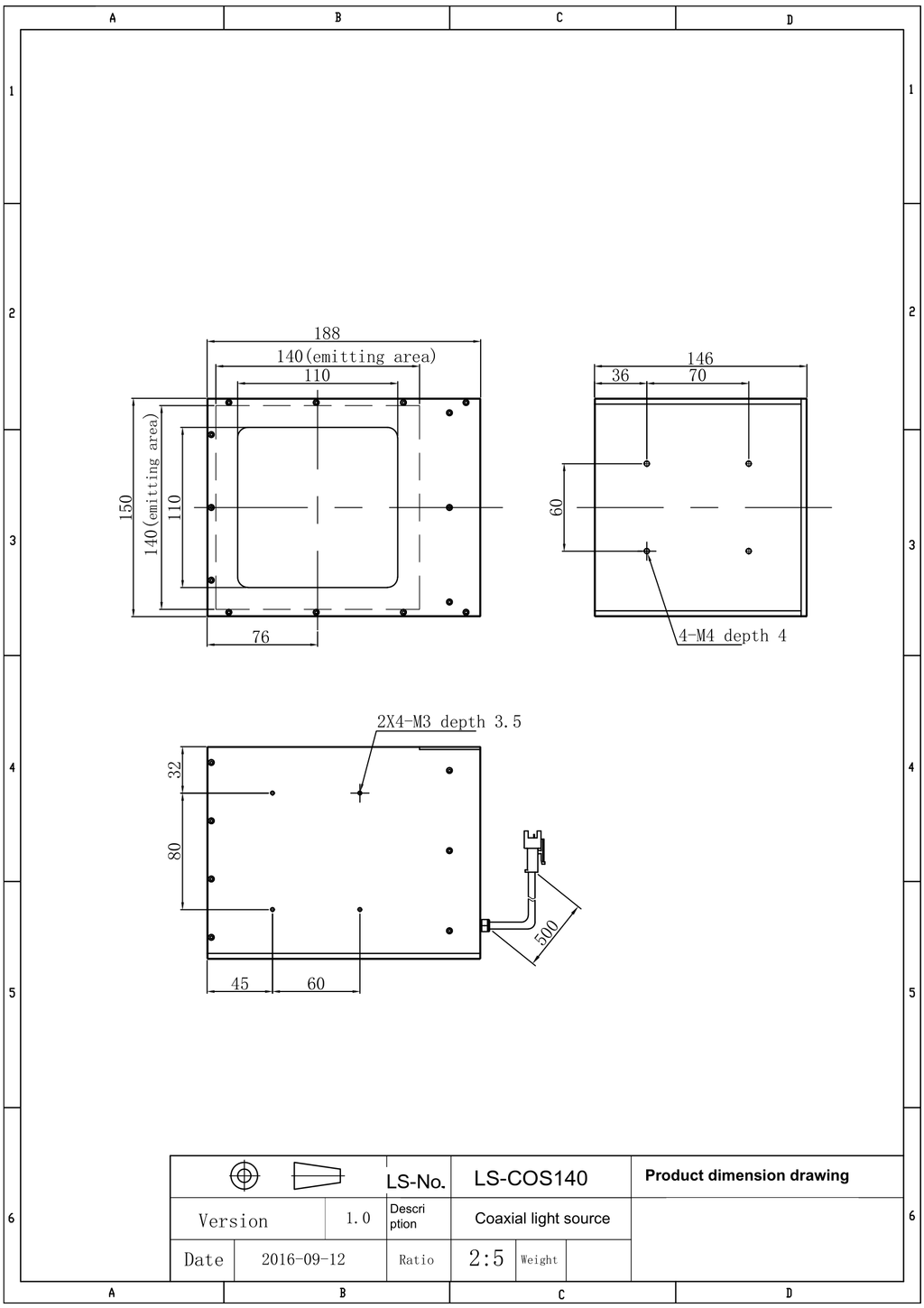 LS-COS140 dimensions (mm)