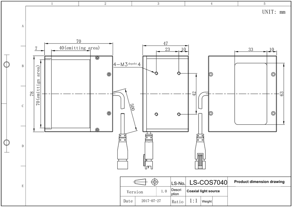 LS-COS7040 dimensions (mm)