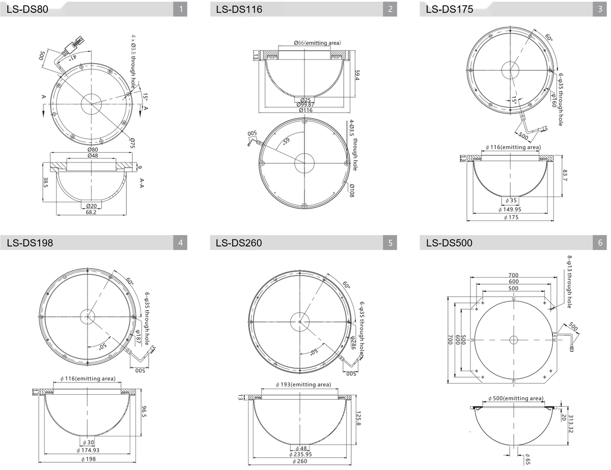 LS-DS80-R/G/B/W dimensions (mm)