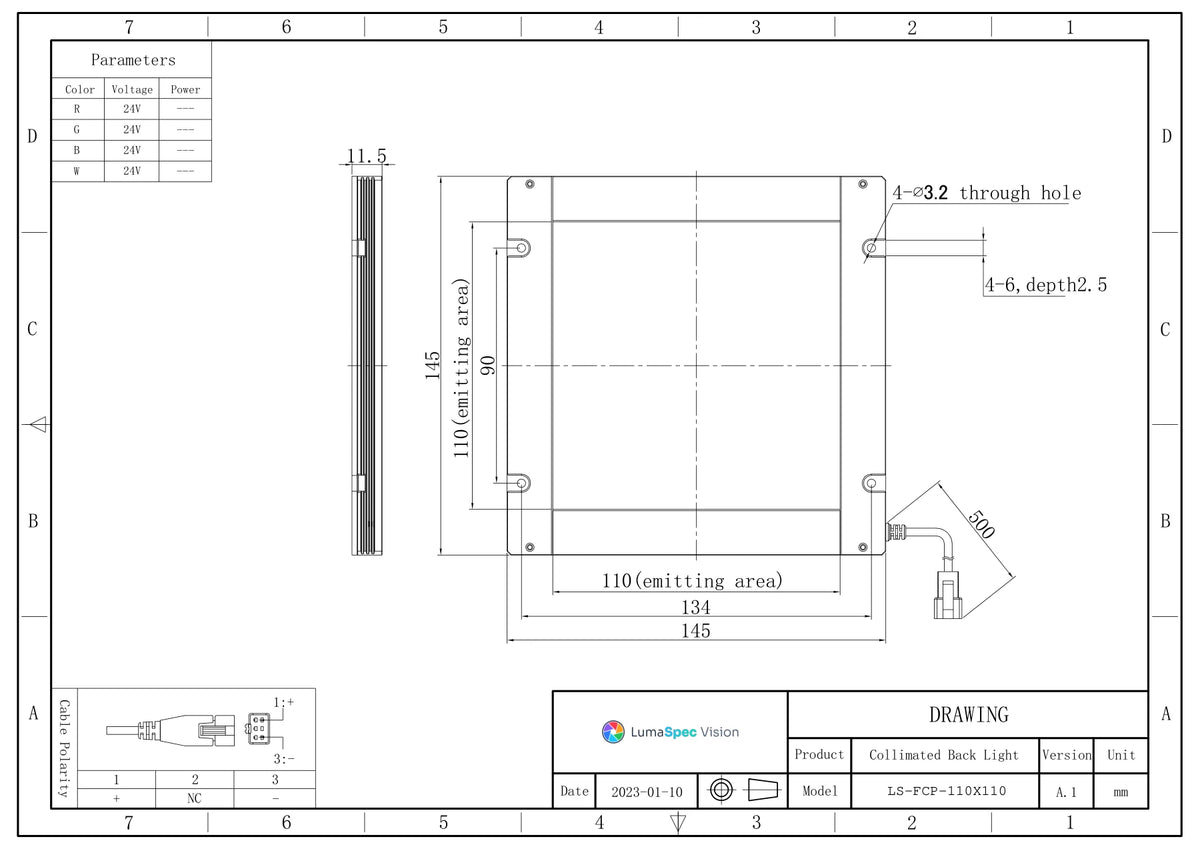LS-FCP-110X110 dimensions (mm)