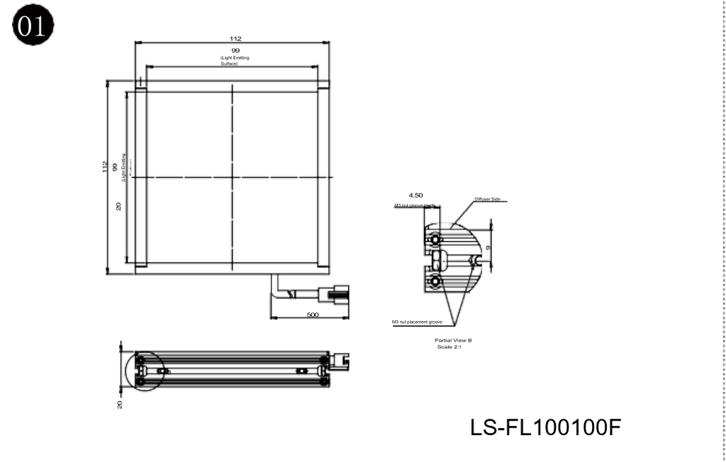 LS-FL100100F dimensions (mm)