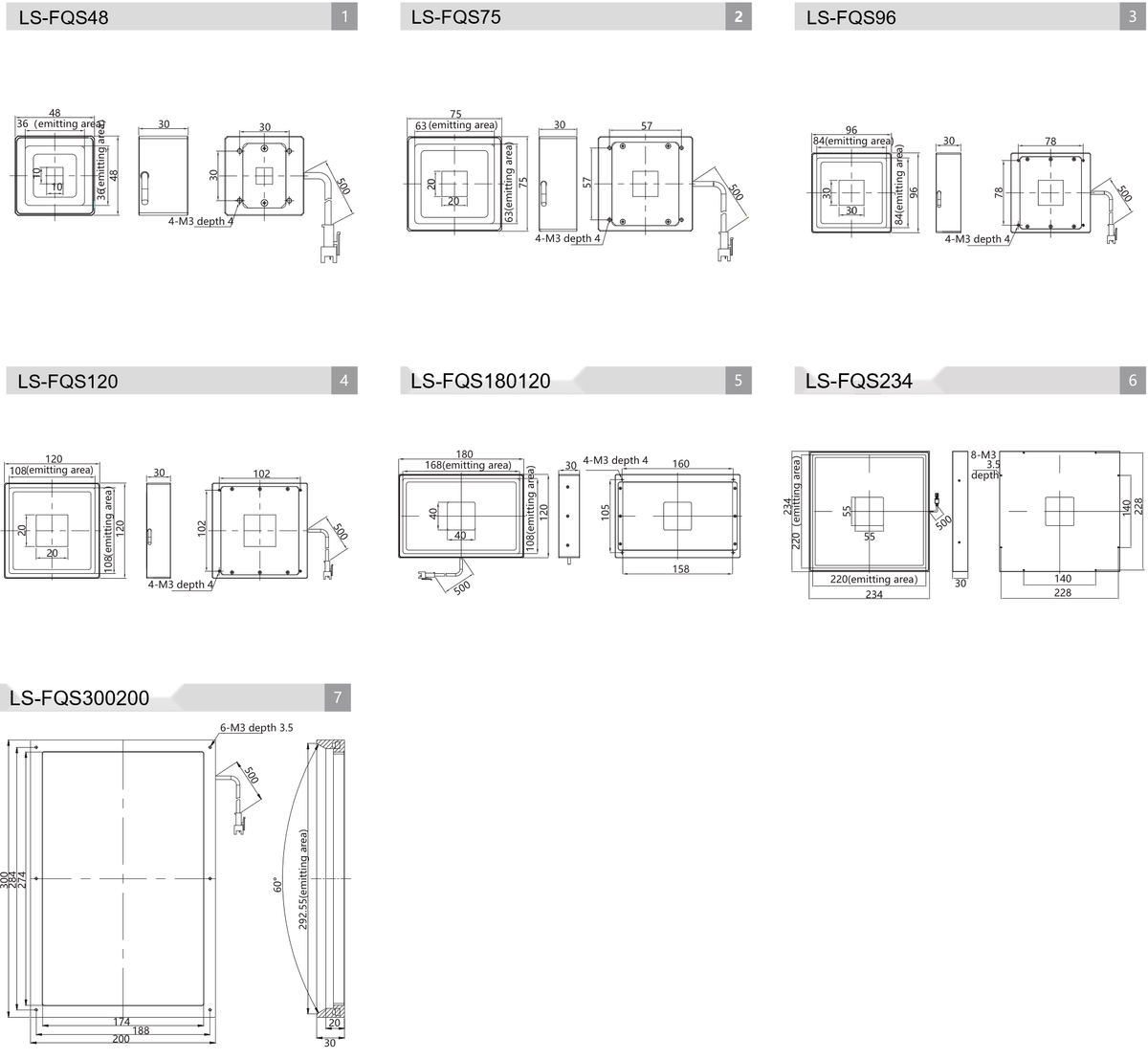 LS-FQS48-R/G/B/W dimensions (mm)