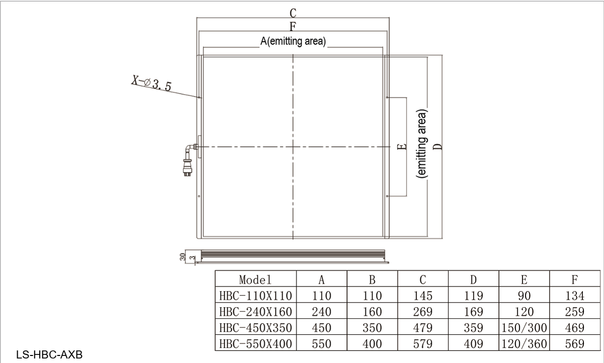 LS-HBC-50X50 dimensions (mm)