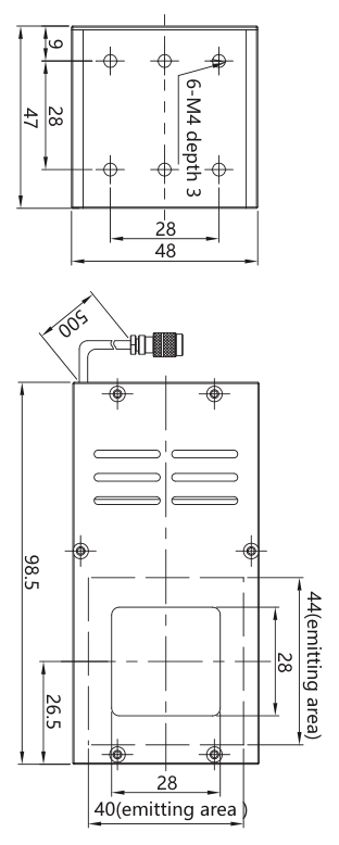 LS-HCOS40-R/G/B/W dimensions (mm)