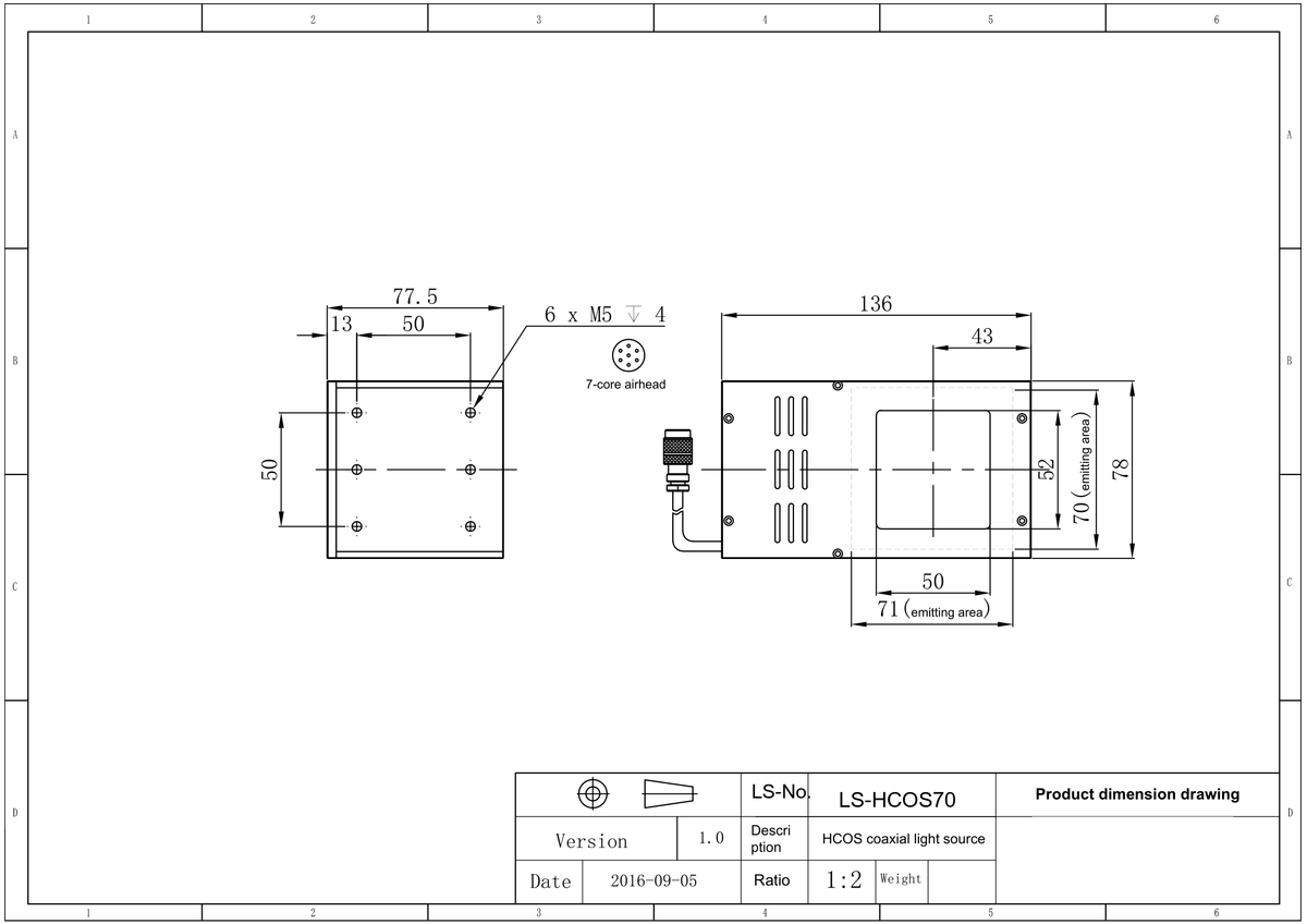 LS-HCOS70 dimensions (mm)